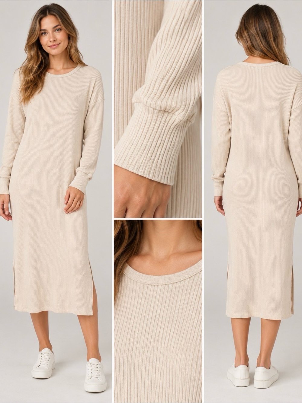 Lett De Gaulle Rib Midi Dress White Cream Large NWT Made in USA